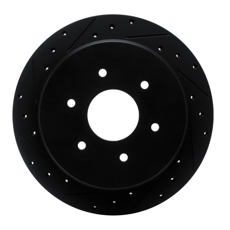 Nissan Titan Brake Rotor (1) - Rear Left - R1 Concepts - Drilled & Slotted - Black - `17-`24